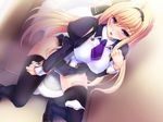  1girl akiyama_fuuka blonde_hair boku_to_keiyakushite_osananajimi_seitokaichou_ni_saimin_wo_kakeyou! game_cg kumatora_tatsumi long_hair open_mouth panties pantyshot parthenon_(company) purple_eyes school_uniform skirt thighhighs toilet underwear upskirt white_panties zettai_ryouiki 