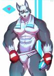  2018 abs absurd_res anthro biceps black_nose bulge canine clothing dkqksms1004 fur hi_res male mammal multicolored_fur muscular muscular_male nipples pecs solo underwear 