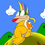  1:1 2014 anthro anus backsack balls barefoot biped butt cloud cross-eyed derp_eyes feet genitals hair happy hi_res jerseydevil koopa koopaling lemmy_koopa long_hair lying male mario_bros nintendo nude on_side outside penis scalie shell sky smile solo spikes tongue tongue_out 
