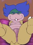  anthro anus balls barefoot butt chubby hair half-closed_eyes happy hi_res jerseydevil koopa koopalings looking_at_viewer ludwig_von_koopa male mario_bros nintendo nude open_mouth scalie sitting smile solo spread_legs spreading teeth video_games 