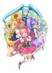 aino_megumi blonde_hair blue_eyes blue_hair boots bow clenched_teeth crown cure_fortune cure_honey cure_lovely cure_princess flower happinesscharge_precure! heart heart_hands highres hikawa_iona kagosayu long_hair looking_at_viewer magical_girl multiple_girls one_eye_closed oomori_yuuko orange_skirt pink_bow pink_eyes pink_hair pink_skirt ponytail precure purple_eyes purple_hair purple_skirt shirayuki_hime skirt smile sunflower teeth thigh_boots thighhighs twintails white_legwear wide_ponytail yellow_eyes 