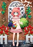  bad_id bad_pixiv_id basket black_joa drill_hair fence flower glasses hair_flower hair_ornament high_heels highres pink_hair plant platform_footwear platform_heels rose solo twin_drills unleashed vines 