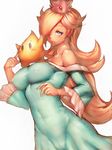  bare_shoulders blonde_hair blue_eyes breasts cameltoe covered_navel covered_nipples dress fumio_(rsqkr) hair_over_one_eye impossible_clothes impossible_dress large_breasts long_hair mario_(series) parted_lips rosetta_(mario) skin_tight smile solo super_mario_bros. super_mario_galaxy taut_clothes very_long_hair 
