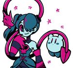  1girl crossover detached_collar detached_sleeves hair_over_one_eye kirby kirby_(series) leviathan_(skullgirls) side_ponytail sienna_contiello skull skullgirls squigly_(skullgirls) stitched_mouth striped_sleeves zombie 