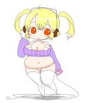  1girl blonde_hair breasts chibi digital_media_player hatomilkyt headphones mp3_player nitroplus plump red_eyes super_pochaco 