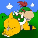  anthro anus ascot balls barefoot bowser_jr. butt claws hair happy hi_res jerseydevil koopa male mario_bros nintendo nude outside scalie sharp_claws sharp_teeth shell smile solo spikes teeth toe_claws video_games 