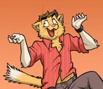  clothed clothing feline fur hair insane male mammal meesh plain_background solo 