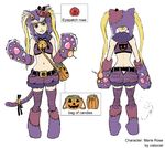  alternate_costume animal_hat bag bell belt blonde_hair blue_eyes cat_hat cat_tail cielociel concept_art crop_top dead_or_alive dead_or_alive_5 flat_chest food gloves handbag hat long_hair marie_rose midriff multiple_views navel paw_gloves paws shorts striped striped_legwear sweets tail tail_bell thighhighs twintails 