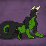  anthro balls biceps black_body black_penis black_skin body_markings claws condom cum dragon erection green_eyes green_skin horn humanoid_penis looking_at_viewer male markings muscles nude pecs penis plain_background pose precum presenting reptile scales scalie sheath slit smirk socks_(marking) solo tegon tojo_the_thief 