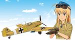  afrika_korps aircraft airplane bad_id bad_pixiv_id balkenkreuz bf_109 gloves goggles hanna-justina_marseille highres iron_cross luftwaffe military military_uniform solo squadron strike_witches swastika uniform watch world_war_ii world_witches_series 