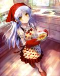  absurdres angel_beats! apron bandana cancer crab_claw food goto_p head_scarf highres housewife kitchen long_hair oven_mitts polka_dot polka_dot_apron silver_hair slippers smile solo tenshi_(angel_beats!) yellow_eyes 
