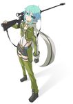  absurdres anti-materiel_rifle bad_id bad_pixiv_id blue_eyes blue_hair fingerless_gloves gloves gun highres masabodo pgm_hecate_ii rifle scarf short_hair short_shorts shorts sinon sniper_rifle solo standing sword_art_online weapon 