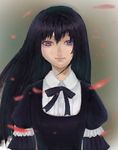  akemi_homura bad_id bad_pixiv_id black_hair dress funeral_dress long_hair looking_at_viewer mahou_shoujo_madoka_magica mahou_shoujo_madoka_magica_movie purple_eyes smile solo spoilers 