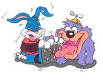  buster_bunny dizzy_devil eyes_closed licking paws tickling tiny_toon_adventures tiny_toons tongue warner_brothers 