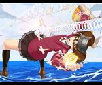  afloat brown_eyes brown_hair bullet_time commentary_request infinote kantai_collection leaning_back long_hair onmyouji parody ryuujou_(kantai_collection) scroll shikigami short_hair skirt solo standing standing_on_liquid the_matrix twintails visor_cap 