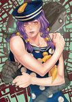  cellphone dixie_cup_hat dress hair_bobbles hair_ornament hat hirose_yasuho jojo_no_kimyou_na_bouken jojolion jraiden lips military_hat multiple_girls necktie paisley_park_(stand) phone smartphone stand_(jojo) yellow_eyes 