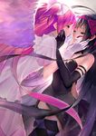  akemi_homura akuma_homura argyle argyle_legwear bare_shoulders black_gloves black_hair black_wings bow choker dress elbow_gloves eye_contact face-to-face feathered_wings gloves hair_bow hand_on_another's_cheek hand_on_another's_face highres imminent_kiss jun_project kaname_madoka long_hair looking_at_another mahou_shoujo_madoka_magica mahou_shoujo_madoka_magica_movie multiple_girls parted_lips pink_eyes pink_hair purple_eyes smile spoilers thighhighs two_side_up ultimate_madoka white_dress white_gloves wings yuri zettai_ryouiki 
