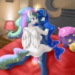  absurd_res anthro anthrofied bed bedroom blue_eyes blue_fur blue_hair cutie_mark derpah dildo duo equine female friendship_is_magic fur glowing hair hi_res horn incest inside lamp lesbian long_hair magic mammal multi-colored_hair my_little_pony on_bed open_mouth pillow princess_celestia_(mlp) princess_luna_(mlp) purple_eyes pussy_juice sex_toy sitting white_fur winged_unicorn wings 
