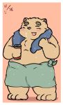  2018 anthro bear belly blush humanoid_hands kusosensei male mammal pink_nose simple_background slightly_chubby solo towel 