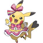  female ken_sugimori looking_at_viewer nintendo official_art pikachu pok&#233;mon pok&eacute;mon skirt solo video_games 