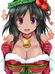  bad_id bad_pixiv_id bare_shoulders bell bell_collar black_hair blush breasts christmas cleavage collar dark_skin elbow_gloves flower gloves hair_flower hair_ornament highres idolmaster idolmaster_cinderella_girls large_breasts natalia_(idolmaster) open_mouth paopao purple_eyes red_gloves short_hair smile solo 