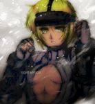  bad_id bad_pixiv_id blonde_hair bodysuit breasts center_opening fighting_stance fingerless_gloves forehead_protector gloves juni leotard p.o.n._lab serious short_hair sideboob small_breasts solo street_fighter street_fighter_zero_(series) yellow_eyes 