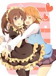  2girls :d ^_^ aoyama_nanami black_legwear blush brown_eyes brown_hair closed_eyes frilled_skirt frills heart hug kamiigusa_misaki maid maid_headdress multiple_girls open_mouth pleated_skirt sakura-sou_no_pet_na_kanojo school_uniform short_hair skirt smile sweat thighhighs uguisu_mochi_(ykss35) zettai_ryouiki 