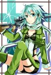  anti-materiel_rifle blue_eyes blue_hair fingerless_gloves gloves gun pgm_hecate_ii rifle scarf short_hair short_shorts shorts sinon sniper_rifle sword_art_online tm-pika weapon 