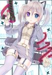  bad_id bad_pixiv_id blue_eyes garter_straps gloves gun heterochromia original panties short_hair silver_hair solo thighhighs tsukino_neru twintails underwear weapon 