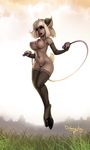  animal_ears borrowed_character breasts digitigrade dr_graevling grey_skin highres hooves horns jump_rope large_breasts monster_girl nipples nude original pussy red_eyes short_hair solo tail thighhighs uncensored white_hair 