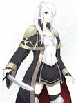  1girl armor breastplate fire_emblem fire_emblem:_kakusei fukune high_collar my_unit my_unit_(fire_emblem:_kakusei) skirt solo sword thighhighs twintails weapon white_hair 
