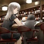  alcohol bar bow bowtie brown_eyes cat chair glass grey_hair liquor long_hair original roro_(yamagata) sitting smile solo 