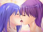  1girl ayase_hazuki blue_hair game_cg kiss ore_ga_de_kanojo_ga__ni!_kiyowa_bishounen_to_kanpeki_bishoujo_ga_change! purple_eyes pussy 