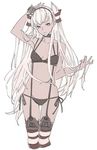  amatsukaze_(kantai_collection) amatsukaze_(kantai_collection)_(cosplay) bra choker commentary_request cosplay dark_skin garter_straps hand_on_own_head holding holding_hair kantai_collection long_hair nishieda original panties side-tie_panties solo striped striped_legwear two_side_up underwear underwear_only very_long_hair 