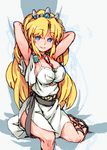  arms_up blonde_hair blue_eyes breasts large_breasts long_hair looking_at_viewer najimi_shin smile solo 