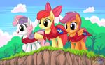  apple_bloom_(mlp) bow cloud cub cutie_mark_crusaders_(mlp) earth_pony equine eyelashes eyes_closed female feral friendship_is_magic fur grass green_eyes group hair hair_bow horn horse looking_at_viewer mammal my_little_pony mysticalpha orange_fur outside pegasus pony purple_eyes purple_hair red_hair scootaloo_(mlp) smile standing sweetie_belle_(mlp) teeth two_tone_hair unicorn white_fur wings yellow_fur young 