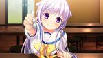  1girl chiri_(atlanta) chuablesoft game_cg highres long_hair minamori_hime purple_eyes purple_hair smile spoon wagaya_no_himegami-sama! 