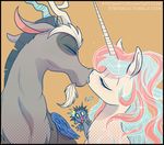  discord_(mlp) draconequus equine female feral friendship_is_magic group horn horse kissing male mammal my_little_pony original_character pony stepandy unicorn winged_unicorn wings 