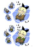  &gt;_&lt; :&gt; :&lt; =_= afloat alternate_costume anchor_hair_ornament animal_costume baku_taso blonde_hair blush chibi closed_eyes hair_ornament hair_ribbon kantai_collection long_hair machinery nose_bubble otter rensouhou-chan ribbon shell shimakaze_(kantai_collection) sleeping solo translated turret zzz |_| 