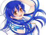  bad_id bad_pixiv_id blue_hair blush earrings hat jewelry long_hair looking_at_viewer love_live! love_live!_school_idol_project meme_(zuwaigani4) open_mouth smile solo sonoda_umi wonderful_rush yellow_eyes 