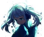  blue_eyes blue_hair bubble ene_(kagerou_project) headphones kagerou_project rosuuri simple_background solo twintails twitter_username 