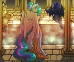  2014 anthro anthrofied avante92 barefoot breasts equine feathers female friendship_is_magic fur hair happy horn horse inside long_hair mammal multi-colored_hair my_little_pony navel nipples nude pegasus princess_celestia_(mlp) princess_luna_(mlp) side_boob sitting smile standing steam unicorn watter winged_unicorn wings 