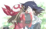  cap couple haruka_(pokemon) kiss nintendo pokemon pokemon_(anime) satoshi_(pokemon) 