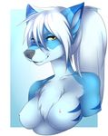  anthro barrakoda black_nose blue_fur breasts canine chest_tuft female fur hair here-kitty--kitty long_hair looking_at_viewer mammal nipples solo tuft white_hair wolf yellow_eyes 