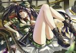  alternate_costume black_hair boots breasts bullet camouflage cleavage clock_eyes date_a_live gun hat heterochromia kamisa legs long_hair long_legs looking_at_viewer md5_mismatch medium_breasts military military_uniform red_eyes rifle smile solo star symbol-shaped_pupils tattoo tokisaki_kurumi twintails uniform wanted weapon woodland_pattern yellow_eyes 