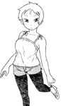  camisole greyscale leggings monochrome original shoe_pull short_hair short_shorts shorts solo spaghetti_strap tsukudani_(coke-buta) tsurime tsurime-chan 