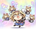  alice_margatroid blonde_hair blush book capelet chibi lance nekoguruma o_o open_mouth polearm shanghai_doll shield short_hair smile solo sword touhou translated weapon 