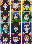  6+boys 6+girls :d aradia_megido black-framed_eyewear black_hair broken_eyewear brown_eyes cane cape chibi choker coat equius_zahhak eridan_ampora everyone fang fangs feferi_peixes gamzee_makara glasses goggles green_eyes grey_skin hat head_fins homestuck horns jacket jewelry kanaya_maryam karkat_vantas long_hair makeup mihirahira multicolored_hair multiple_boys multiple_girls necklace nepeta_leijon one_eye_closed open_mouth oversized_clothes pink_eyes purple_eyes red-tinted_eyewear scarf sharp_teeth short_hair smile sollux_captor striped striped_scarf sunglasses sweatdrop sweater tank_top tavros_nitram teeth terezi_pyrope troll_(homestuck) two-tone_hair vriska_serket yellow-tinted_eyewear yellow_sclera 