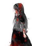  akemi_homura black_hair blood blood_on_face bloody_clothes dress funeral_dress hairband long_hair mahou_shoujo_madoka_magica mahou_shoujo_madoka_magica_movie profile purple_eyes simple_background solo spoilers tsubame_(joy_534) white_background 