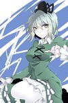  bad_id bad_pixiv_id breasts dress ghost_tail green_dress green_eyes green_hair hat medium_breasts parted_lips short_hair soga_no_tojiko solo touhou yarawi 